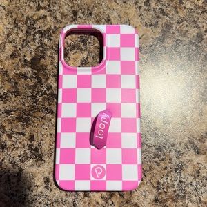 Loopy iphone 14 pro max - pink checkered
